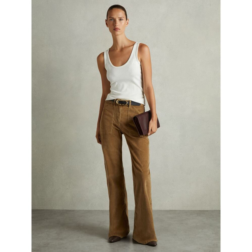 Reiss Marie Brown Corduroy Flare Leg High Rise Carpenter Trouser Pants Size 0